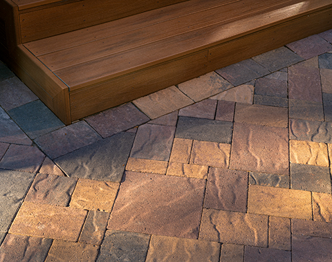 sandstone-textured warn tone pavers